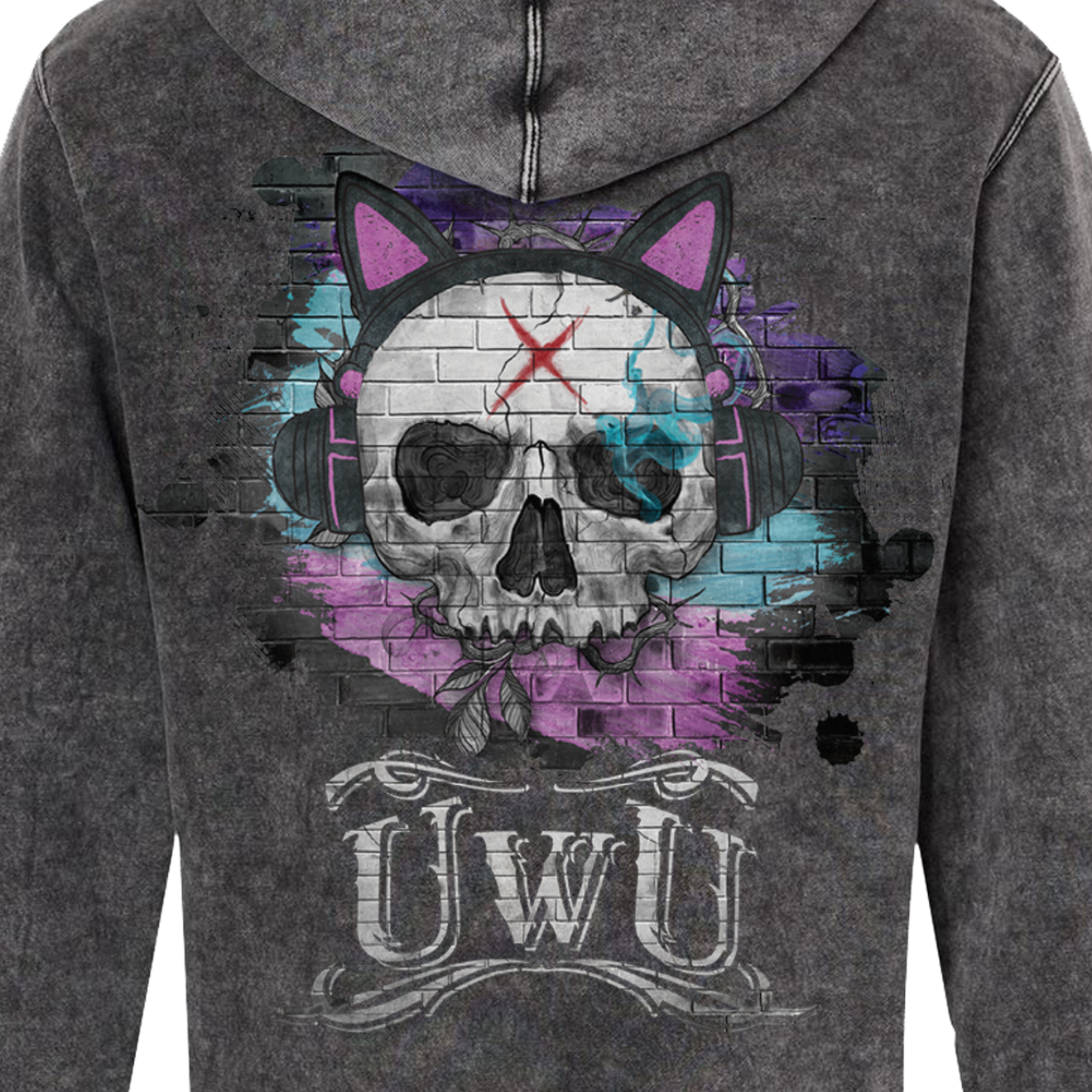 UwU x Skull ~ Premium Mineral Wash Hoodie